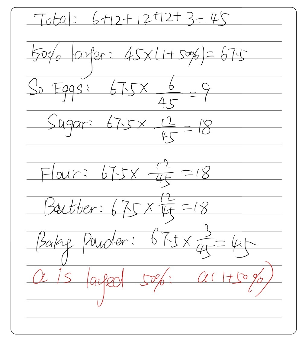 A Cake Recipe Calls For 4 Eggs 8 Oz Sugar 8 Oz F Gauthmath