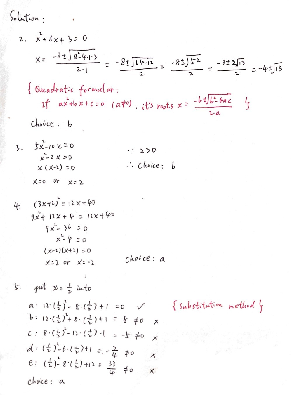 2x2 3x 4 0 A 1 B 41 D 7e 23c6 2 Solve X2 8x 3 Gauthmath