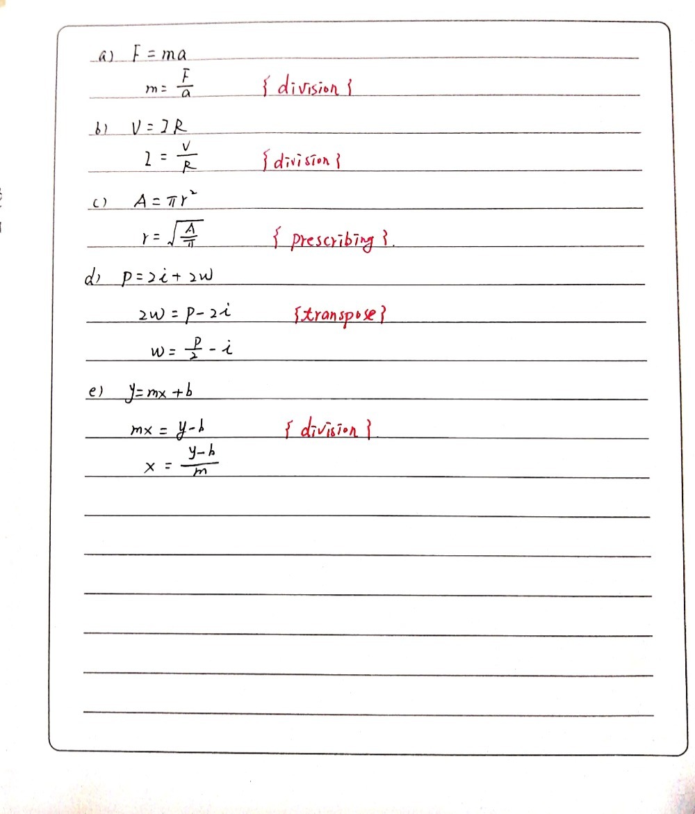 11 Rearrange Each Formula To Isolate The Variable Gauthmath