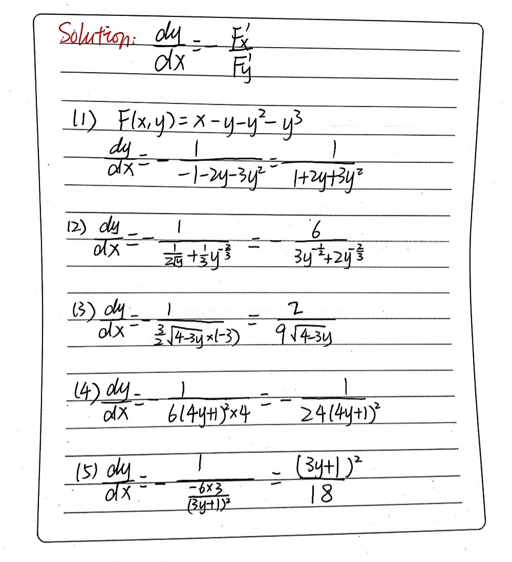 Ii Use The Inverse Rule To Find Dy Dx 1 X Y Y2 Gauthmath