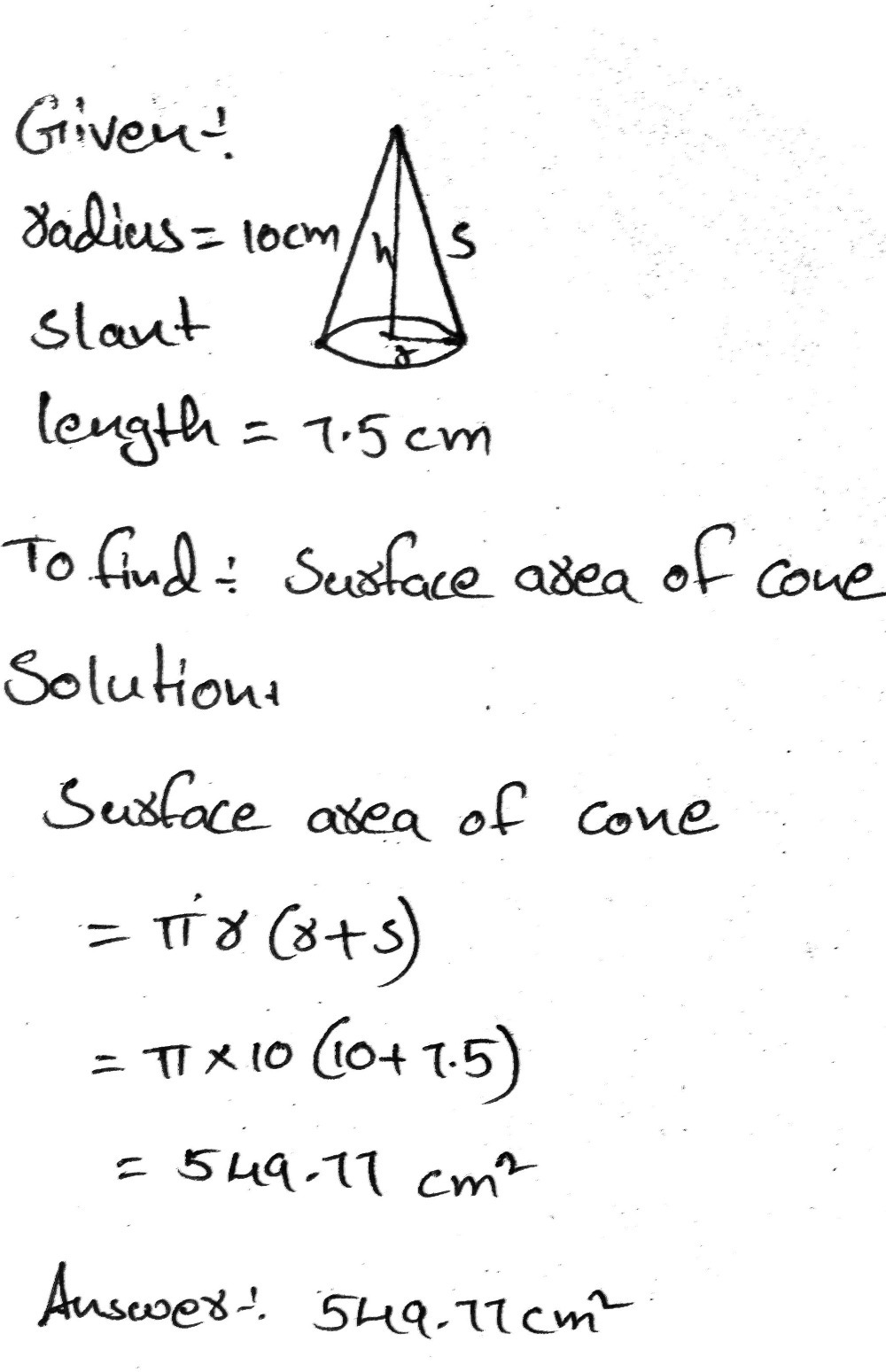 d.25 What is the surface area of a cone with base - Gauthmath