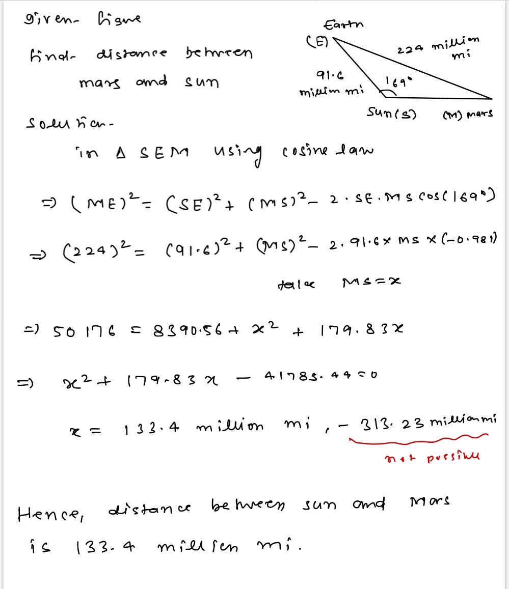 Relative Position Math Solved: The diagram shows the relative positions of Earth, Mars, and ...