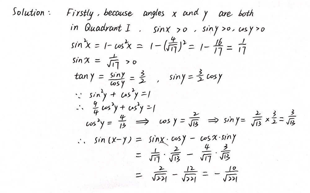 Given That Cos X Frac 4 Square Root Of 17 And Tan Gauthmath