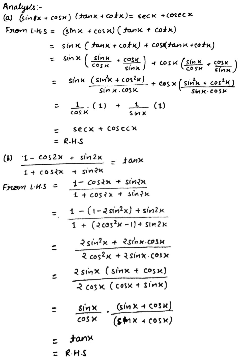 Prove The Following Identities I 4 Marks Each A Gauthmath