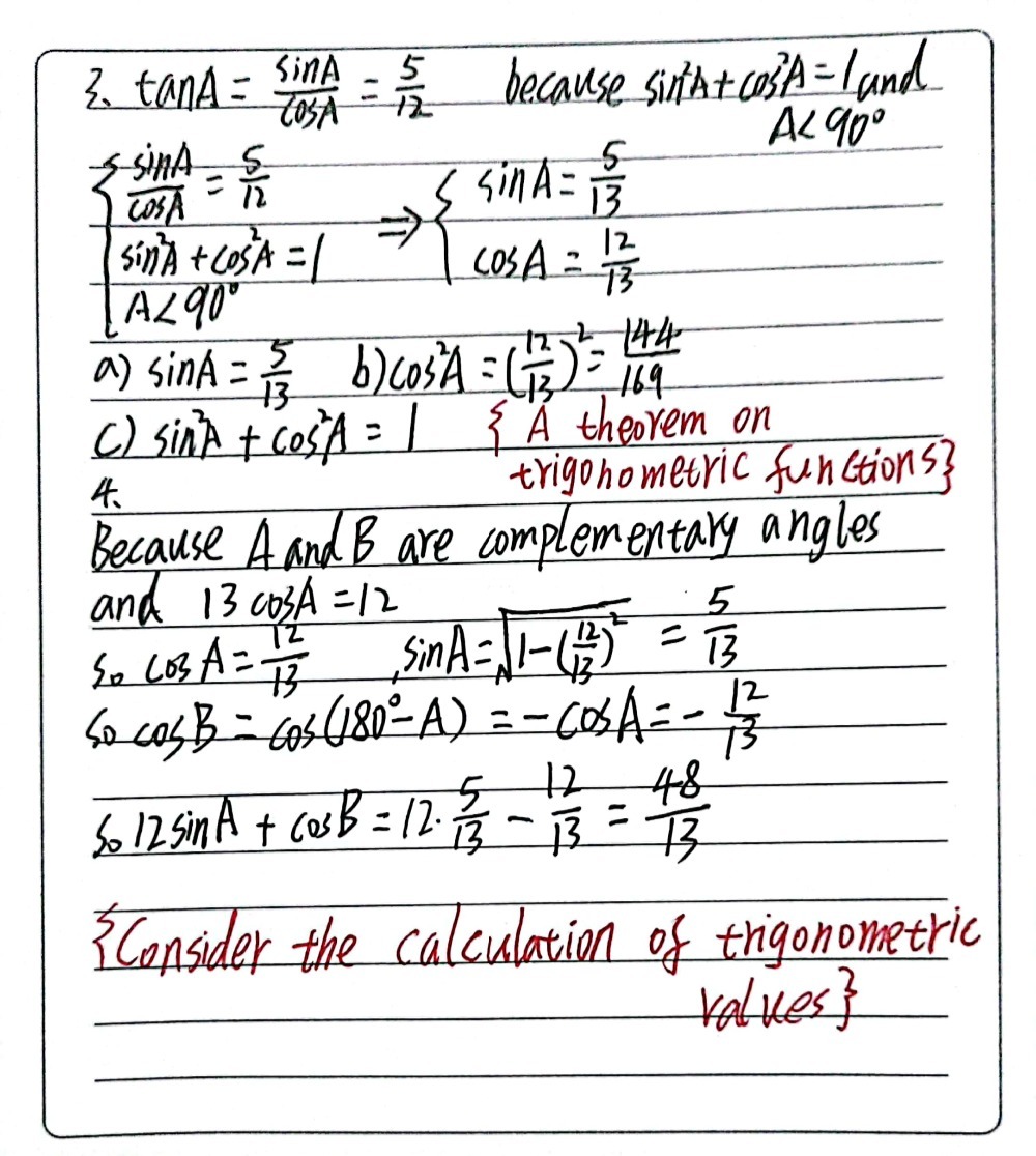 Ci Tan 8 3 1 Tan A 5 12 And A 90 Gauthmath