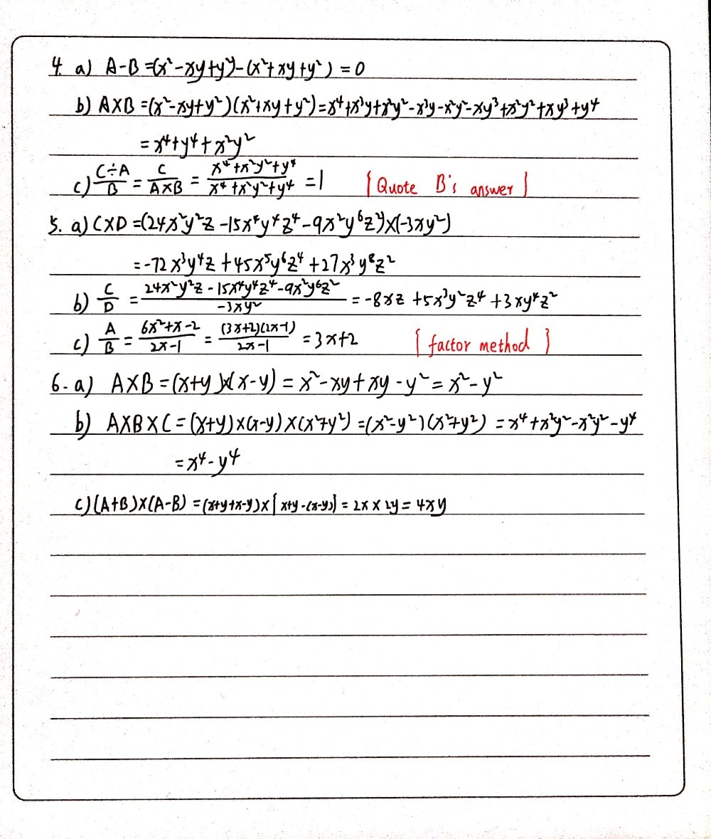 Algebra Part 4 A X2 Xy Y2 B X2 Xy Y2 And C X4 X Gauthmath