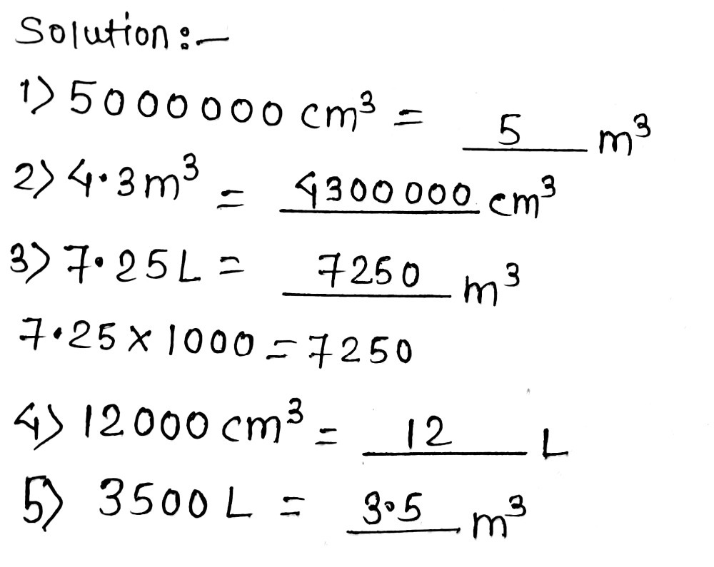 000 Cm3 1 L 1 000 L 1 M3 To Convert The Cubic Unit Gauthmath