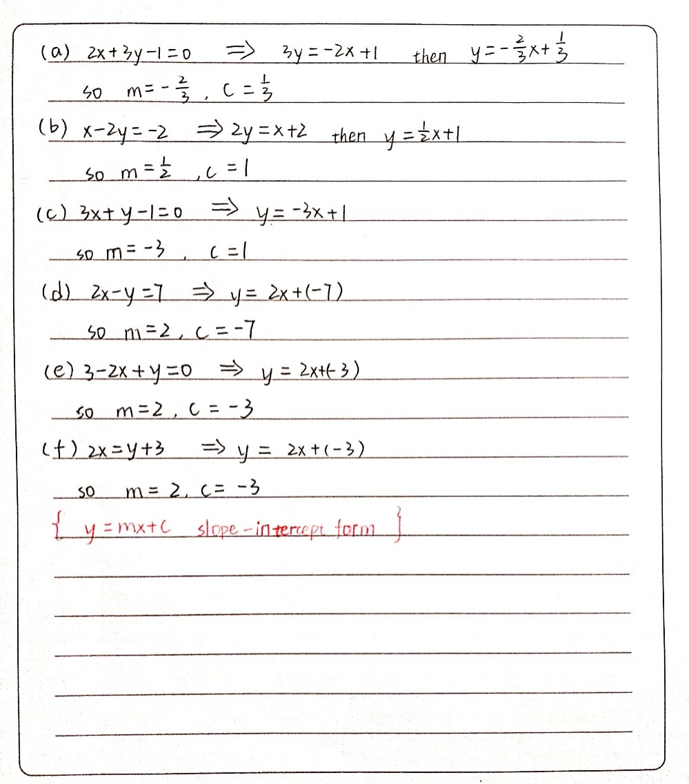 Find The Value Of M And C Of The Following Lines B Gauthmath