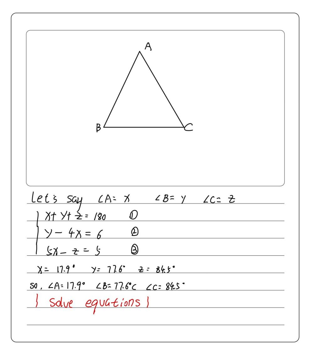 Solved: Draw a triangle and label the vertices ABC. The measure of ...