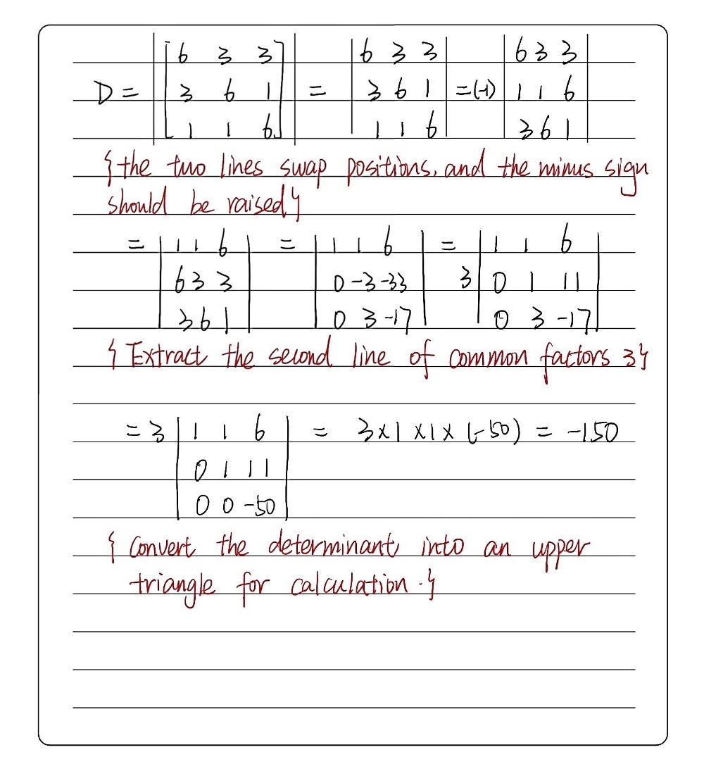 Find The Determinant Of 6 3 3 3 6 1 1 1 6 Gauthmath