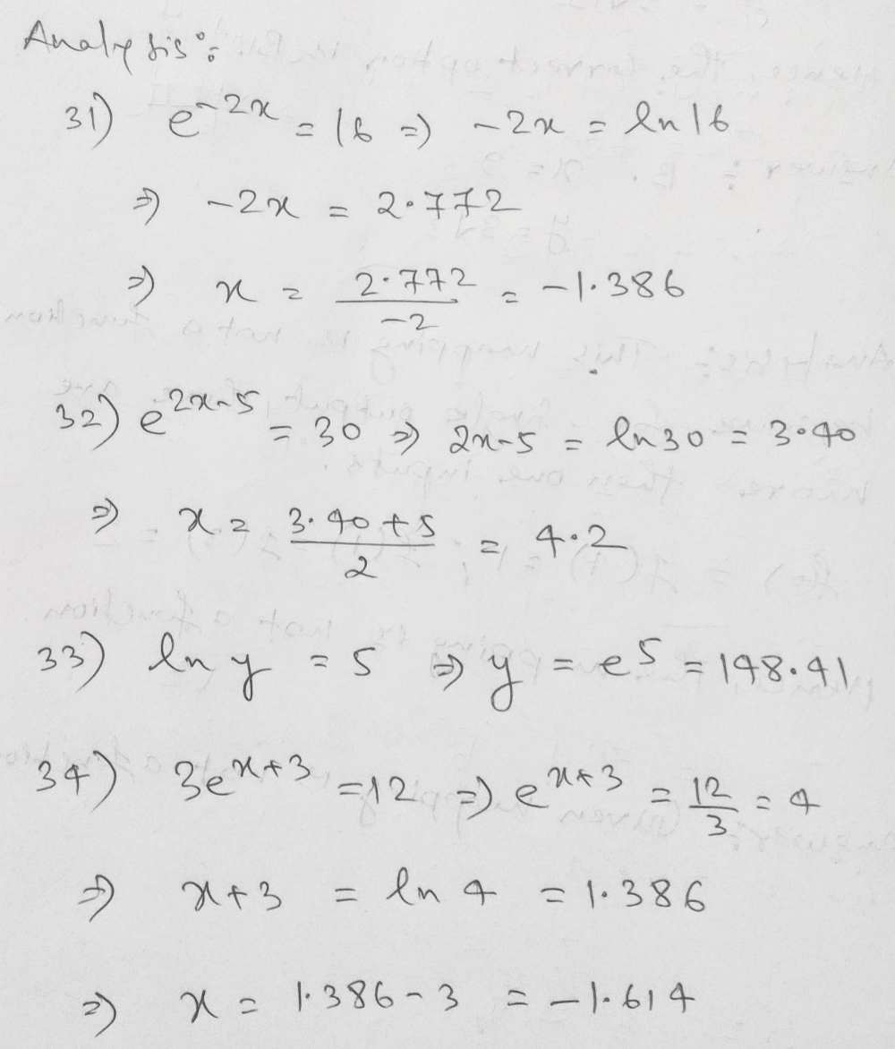 31 E 2x 16 32 E2 X 5 30 33 In Y 5 34 3ex 3 12 Gauthmath