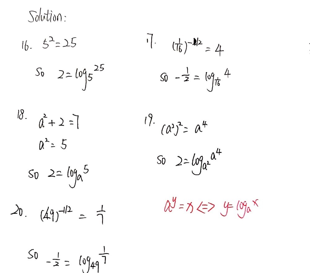 D. Write each exponential equation in logarithmic - Gauthmath