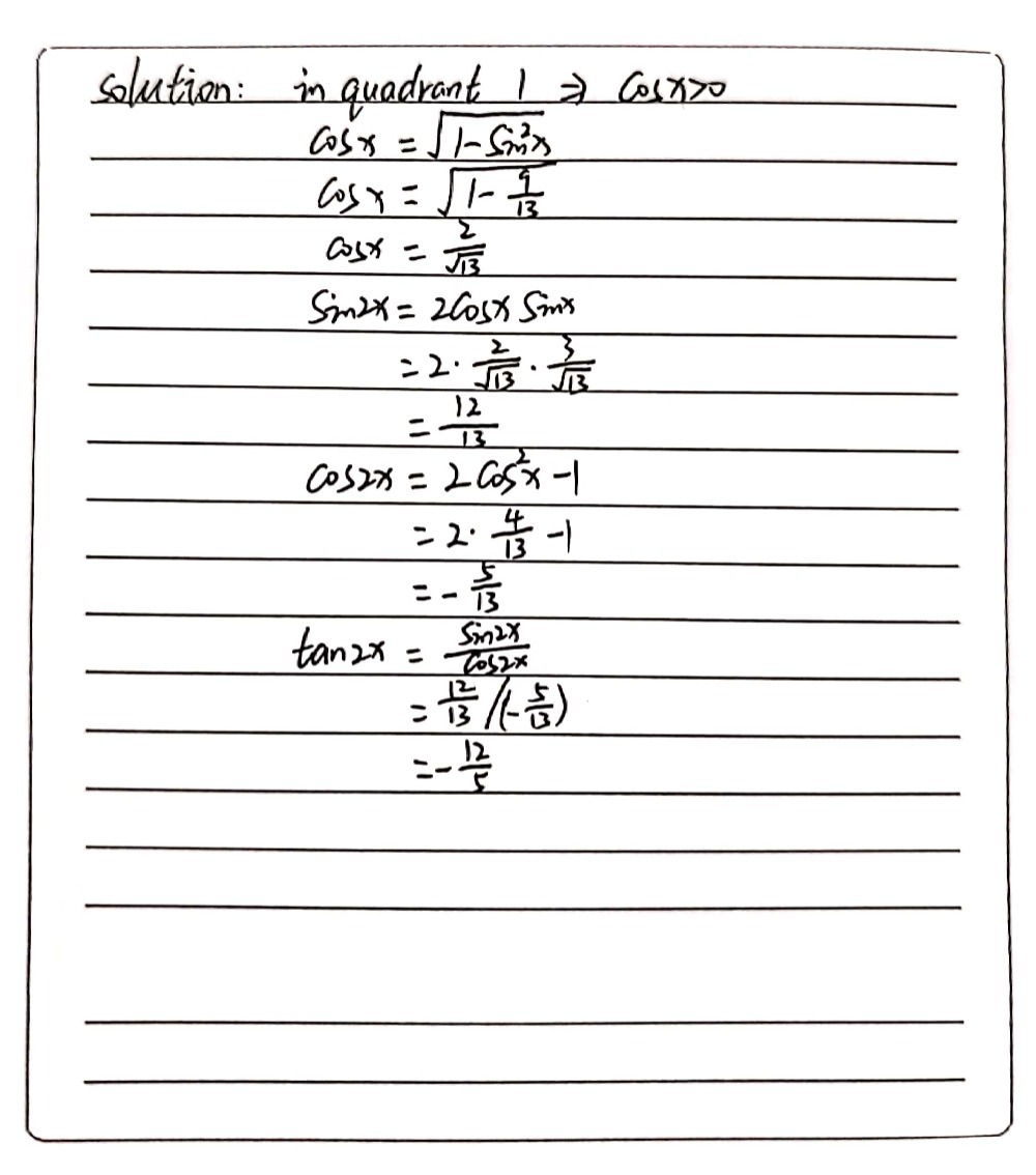 Find Sin 2x Cos 2x And Tan 2x Sin X Frac 3 Squar Gauthmath