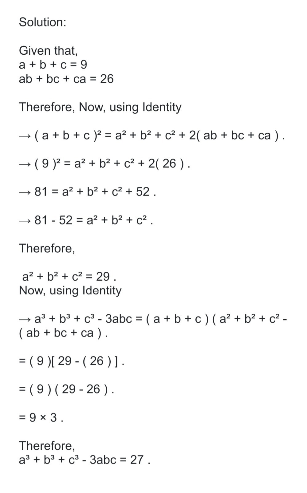 C 2 If A B C 9 And Ab Ca 26 Then The Value Of Gauthmath