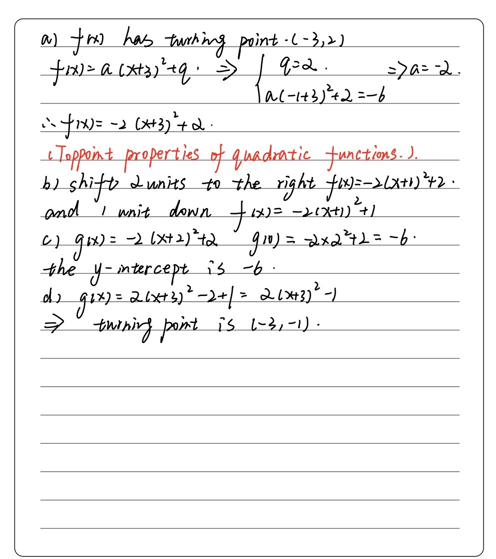 3 The Parabola Fx Has Turning Point A 3 2 And Poin Gauthmath