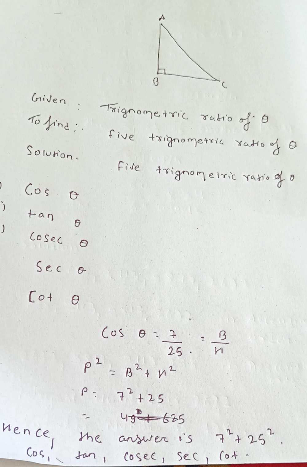 Sketch A Right Triandle Corresponding To The Given Gauthmath
