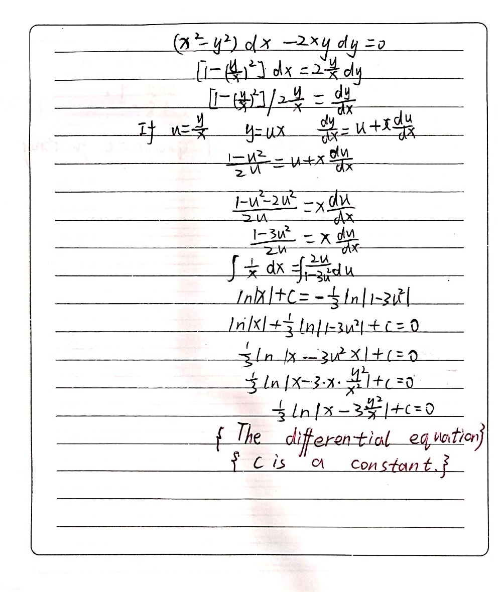 Solve The Differential Equation X2 Y2dx 2xydy 0 Gauthmath