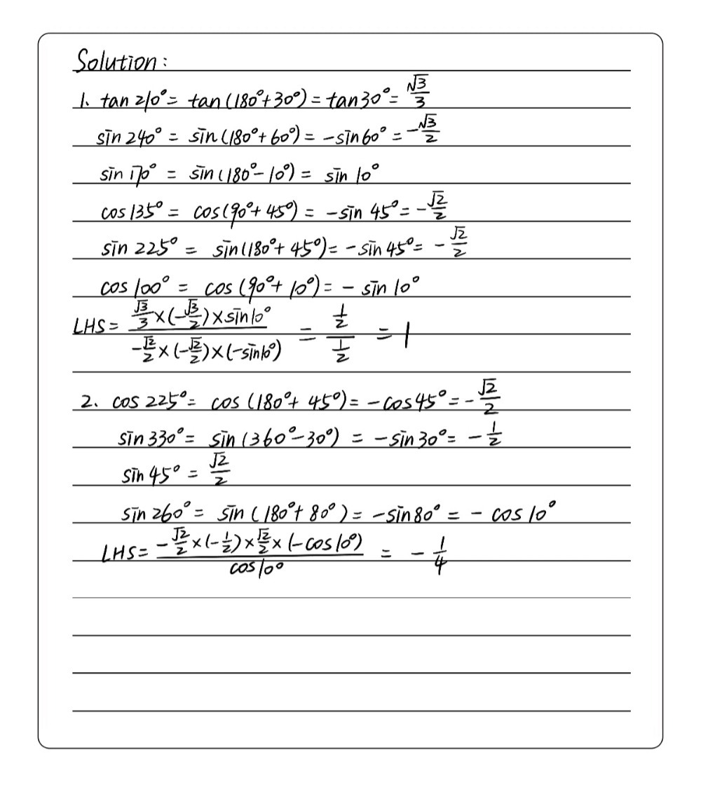 Frac Tan 210 Sin 240 Sin 170 Cos 135 Gauthmath