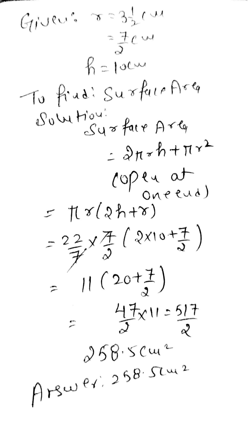 A Cylinder That Is Opened At One End Has A Base Ra Gauthmath