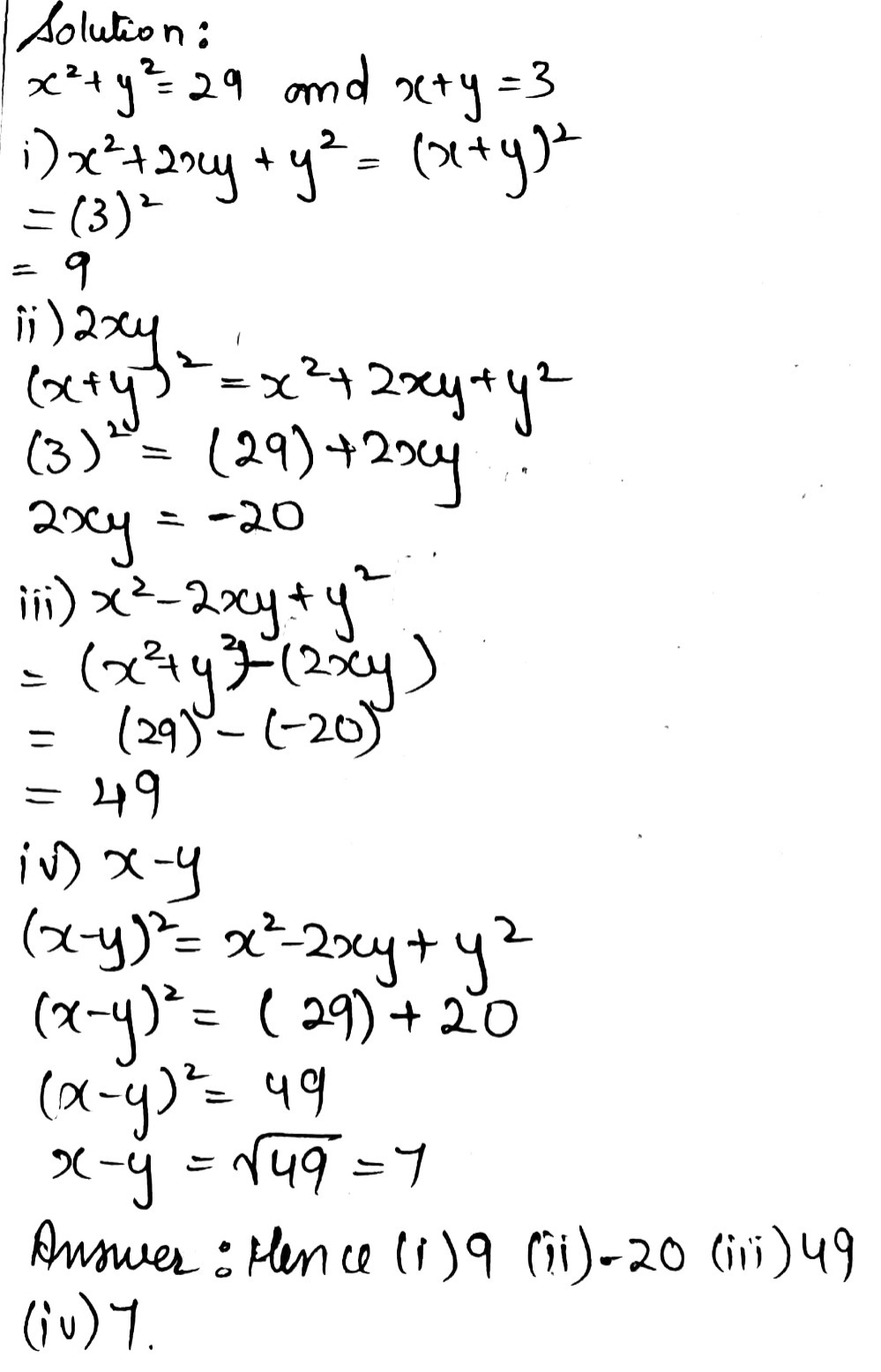 7 1f X2 Y2 29 And X Y 3 22 Prefer Calling Sir Obie Gauthmath