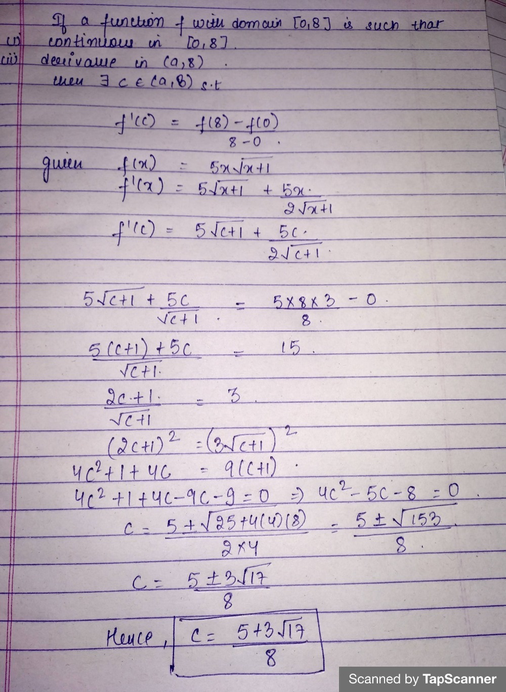 5 Pts The Function Fx 5x Square Root Of X 1 Satis Gauthmath