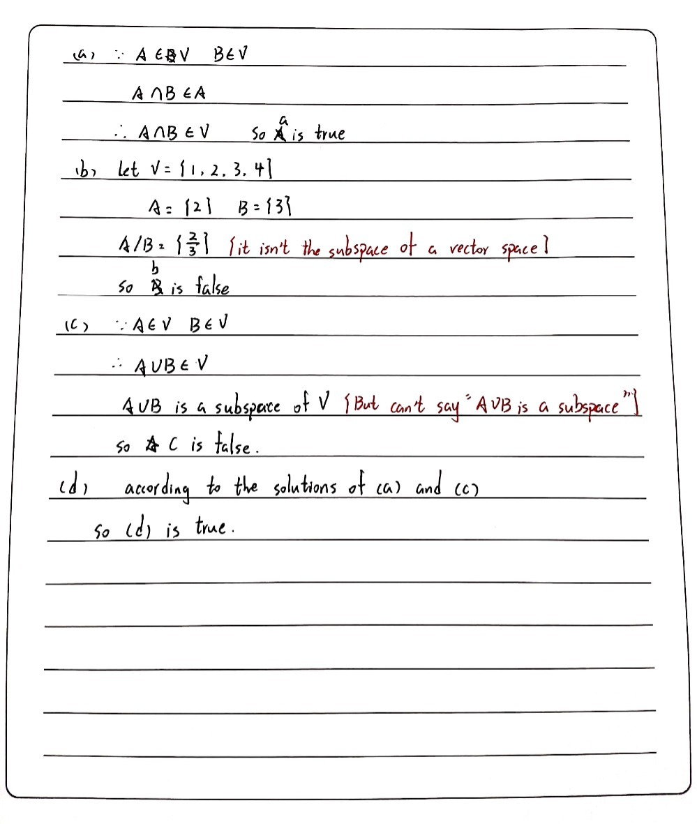 Let A And B Be Two Subspaces Of A Vector Space V Gauthmath