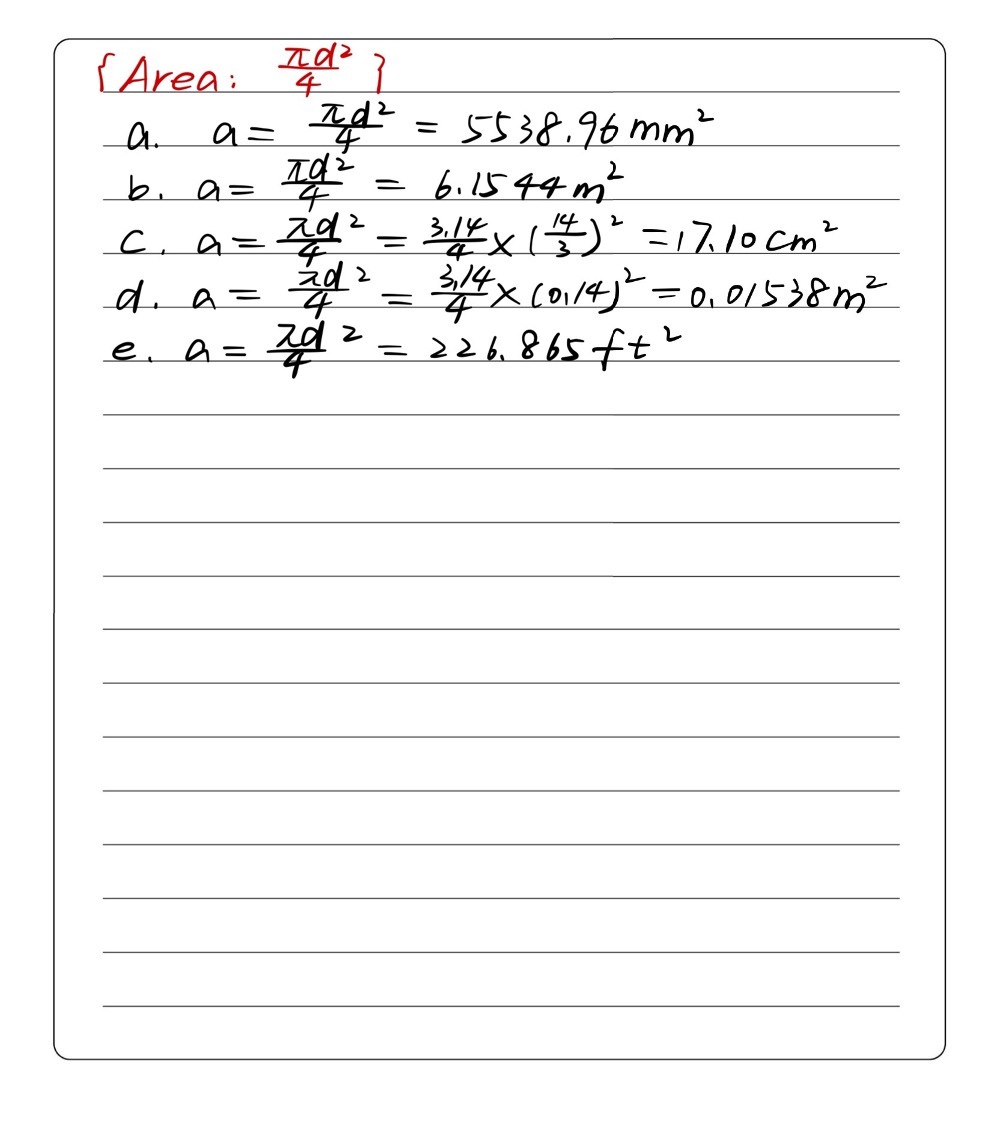 1 Calculate The Area Given Each Diameter Us Gauthmath