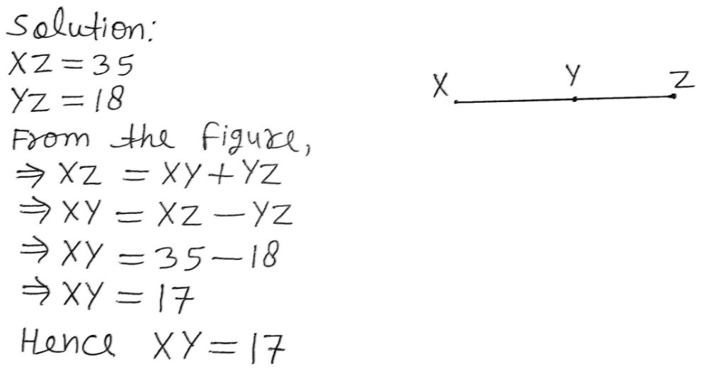 Solved: In the figure below, XZ=35 and YZ=18. Find XY. x Y z [Math]