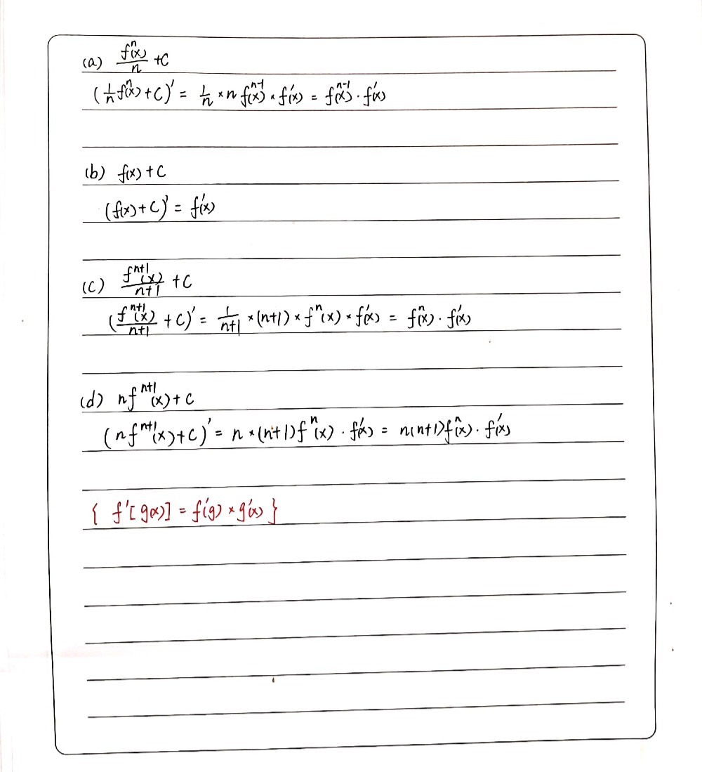 T Fx Nf Xdx A Frac Fnxn C B Fx C C Frac Fn Gauthmath