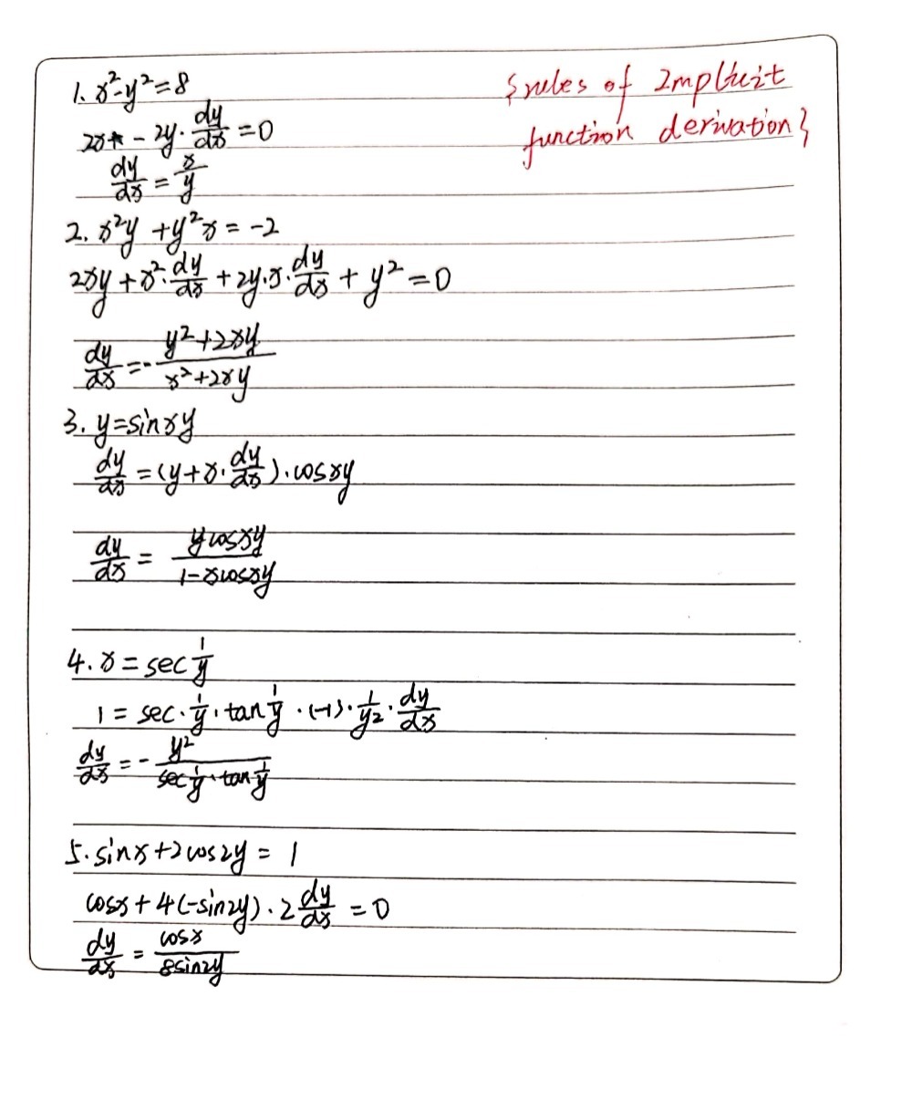 Use Implicit Differentiation To Find Dy Dx 1 X2 Gauthmath