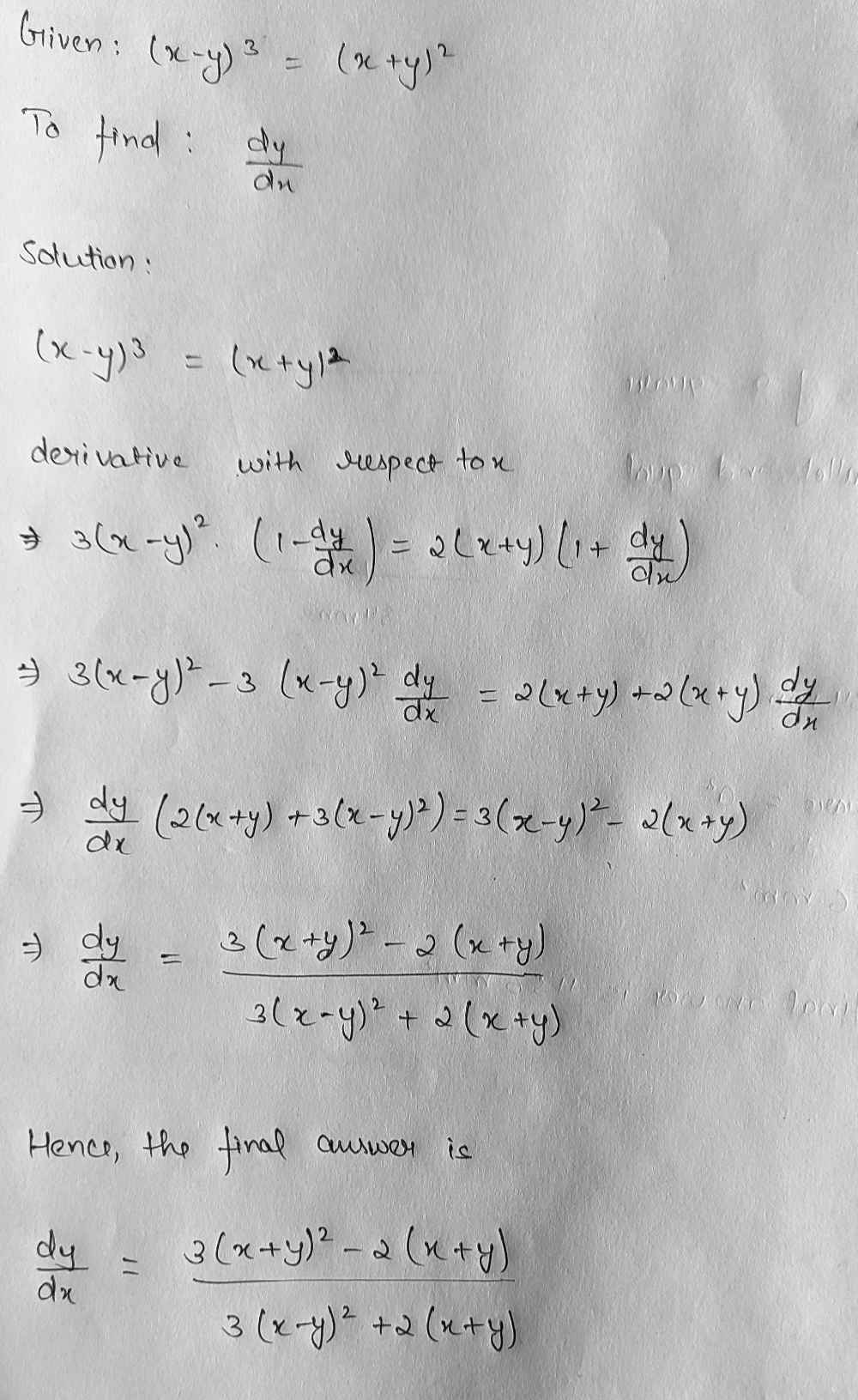 Find The Dy Dx By Implicit Differentiation And Si Gauthmath