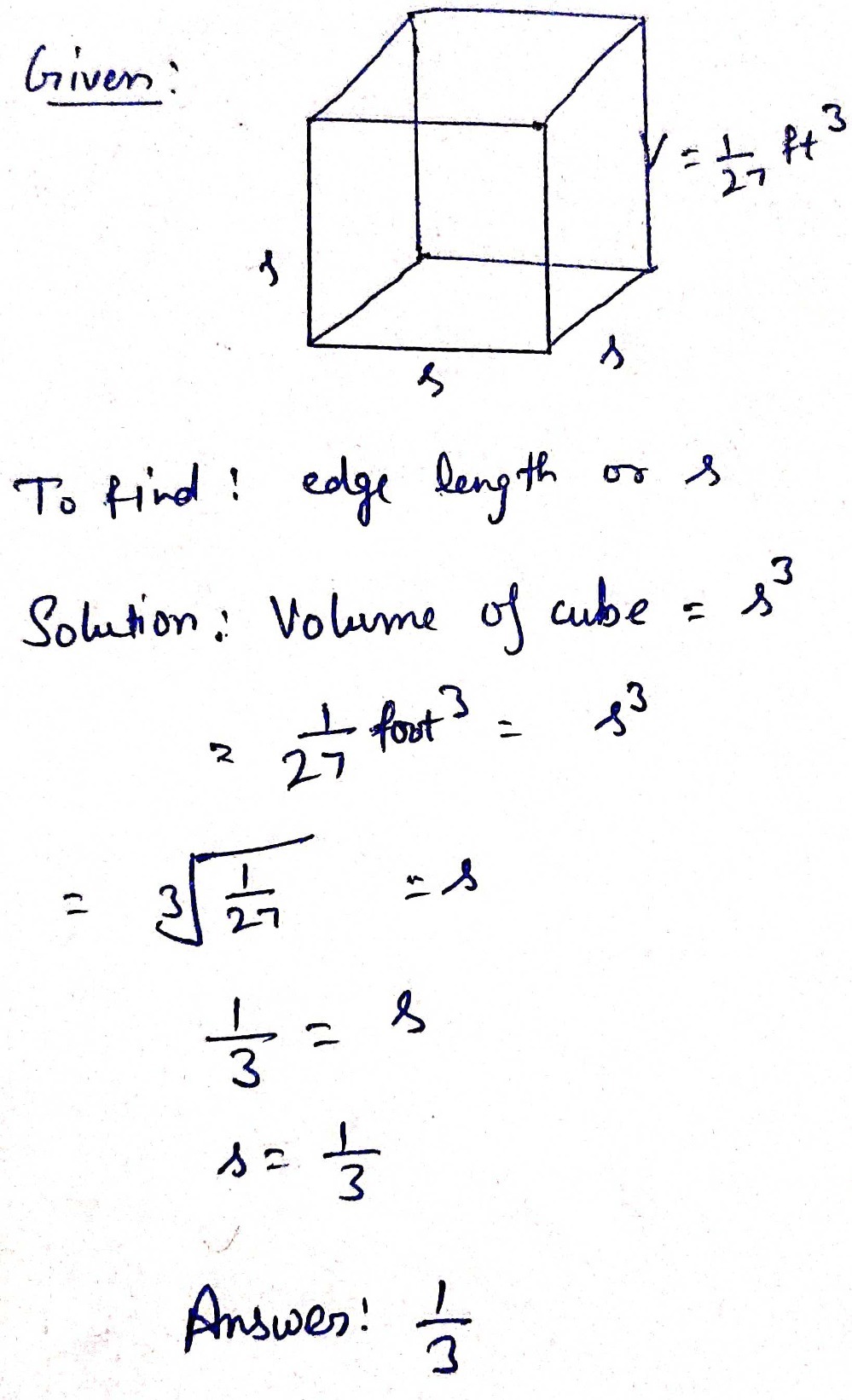 Find The Edge Length S Of The Cube Write The Ans Gauthmath