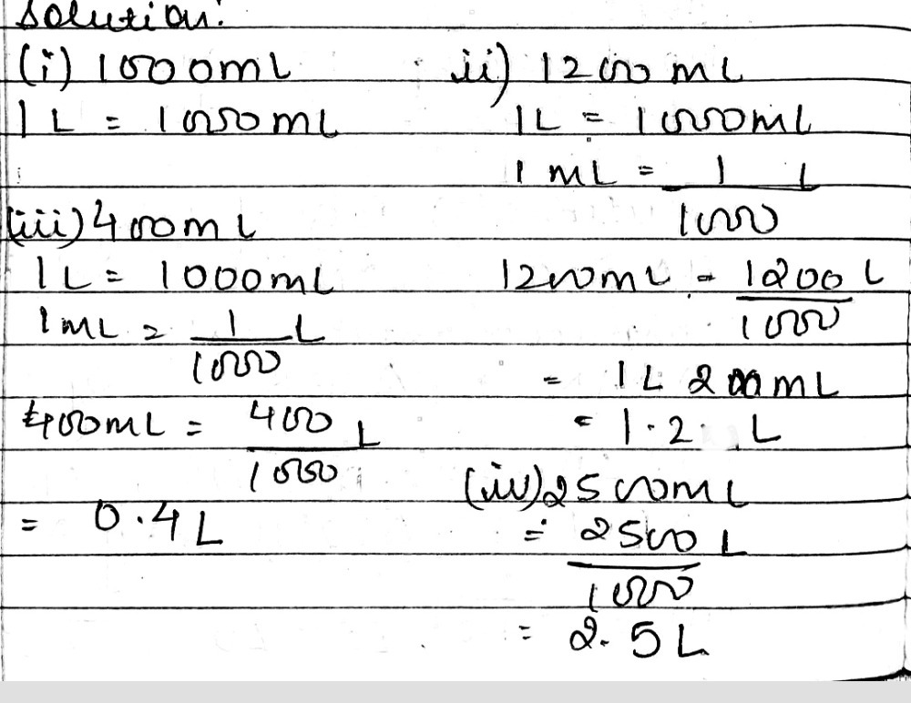 Convert Milliliters To Liters And Fractions Of A L Gauthmath