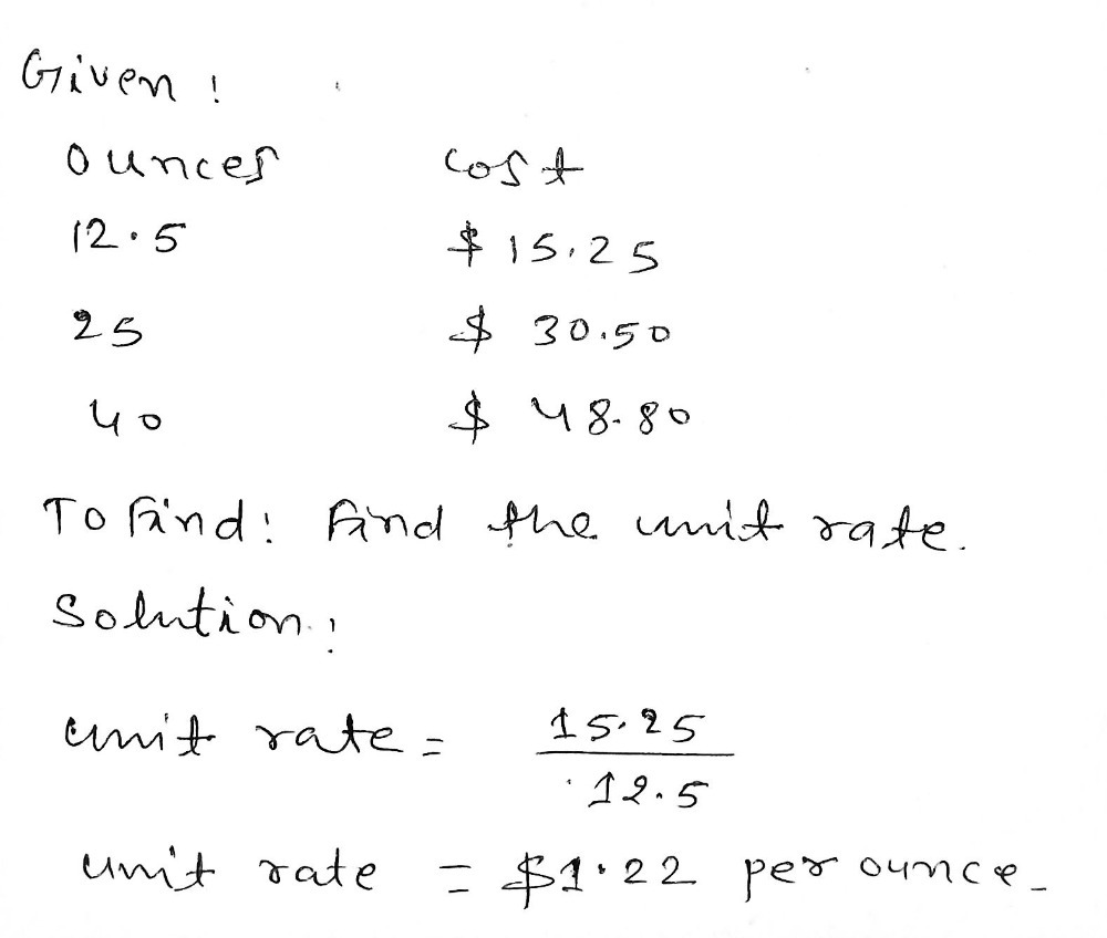 17 Find The Unit Rate From The Below Table 1 Gauthmath