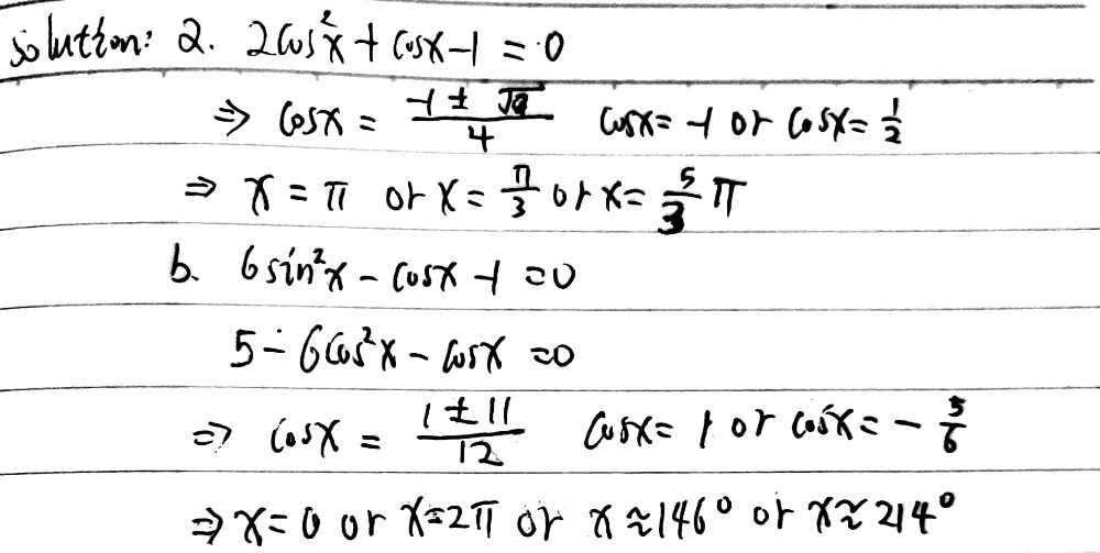 2 Solve A 2cos 2x Cos X 1 0 Q X Q 2 P Gauthmath