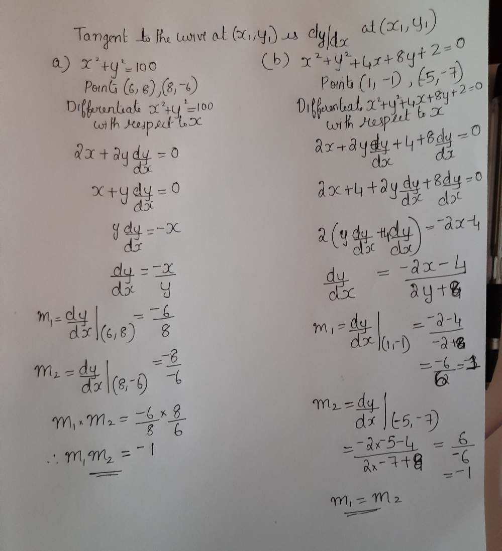 A Show That The Tangents To The Circle X2 Y2 100 Gauthmath