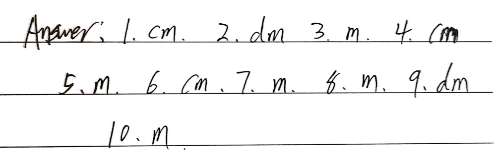 B Write The Correct Unit Of Measure Mm Cm Dm M 1 Gauthmath