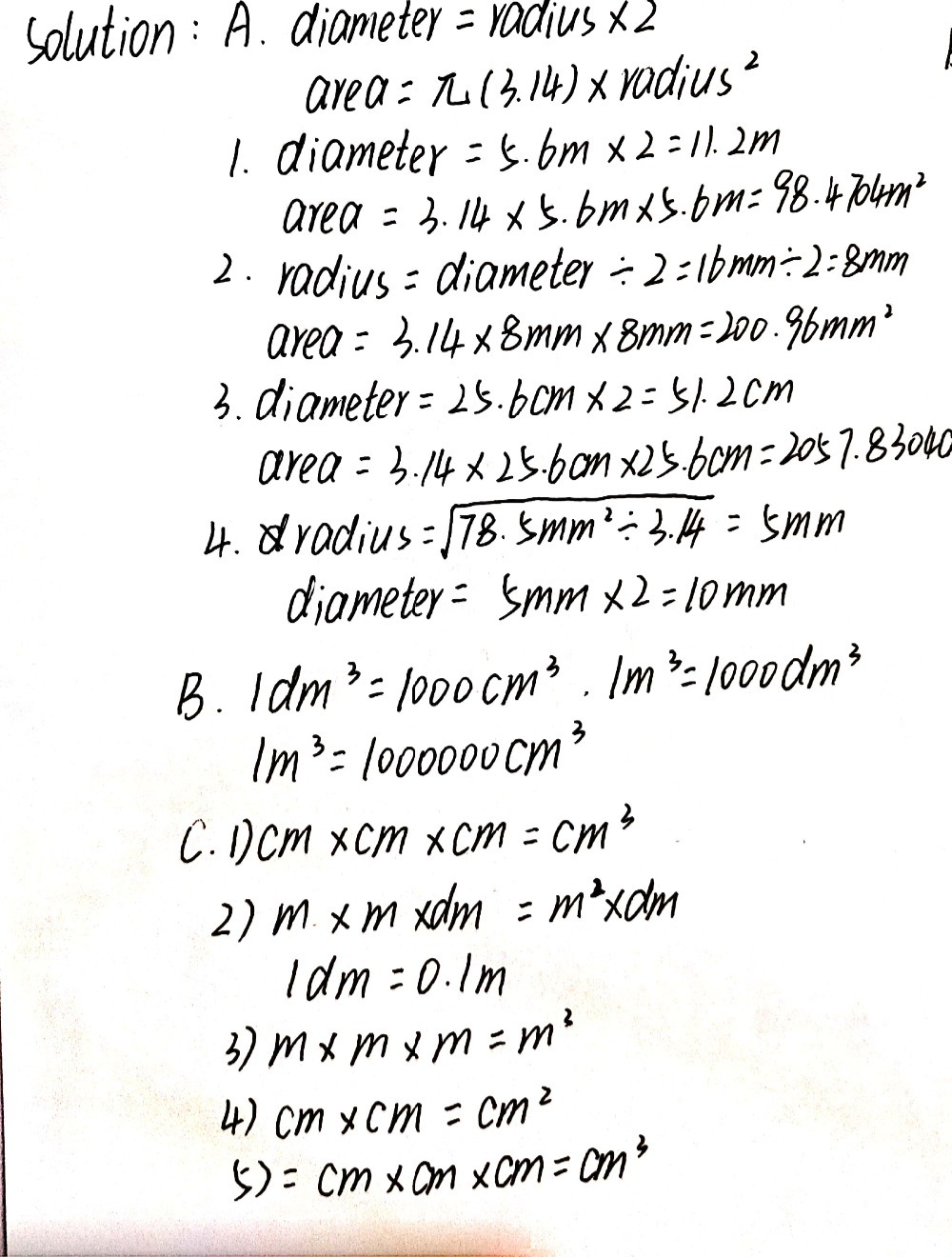 A Complete The Table Use The Formula For The Are Gauthmath