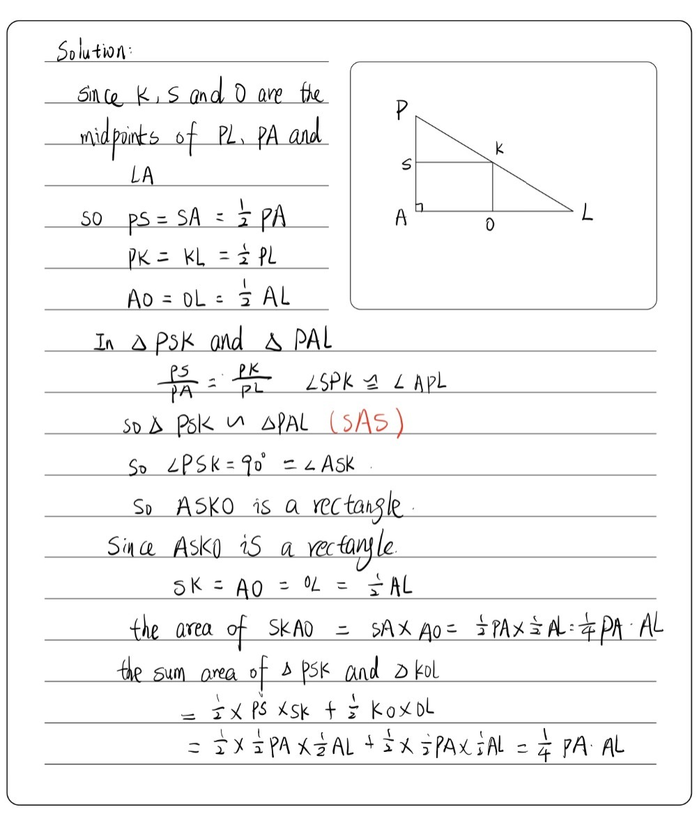 Solved: In the figure below, PAL is a right triangle at A, and K, S and ...