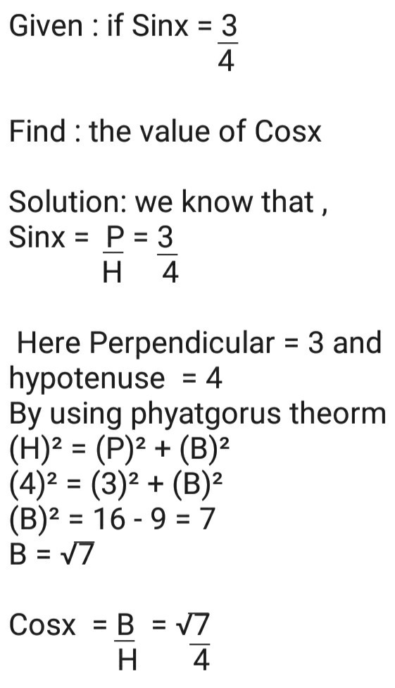 13 39 1 If Sin X 3 4 Then Cos X A 2 3 Gauthmath 13 39 1 If Sin X 3 4 Then Cos X A 2 3 Gauthmath