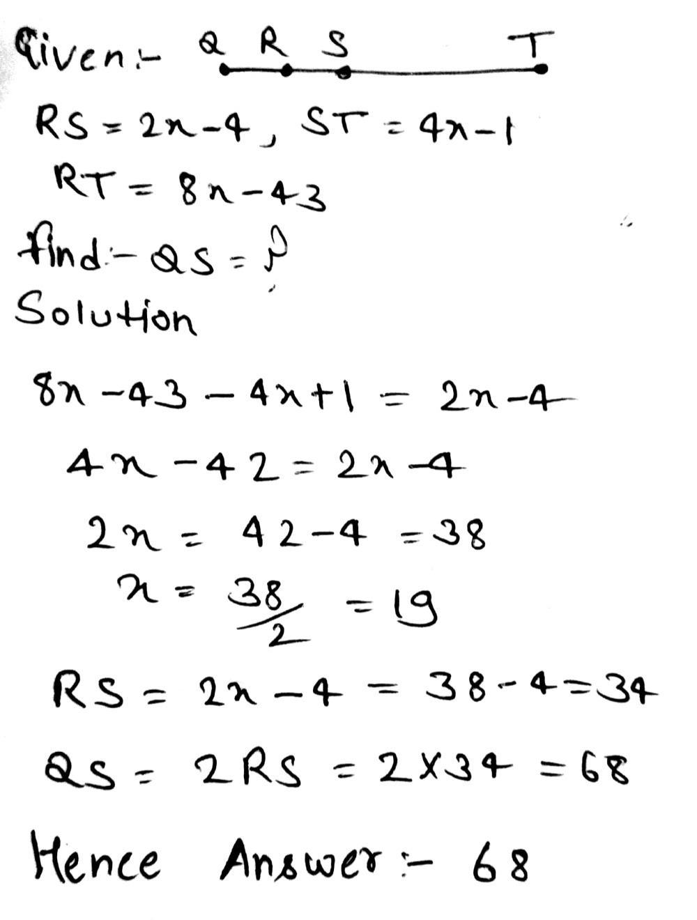 15 If R Is The Midpoint Of Overline Qs Rs 2x 4 St Gauthmath
