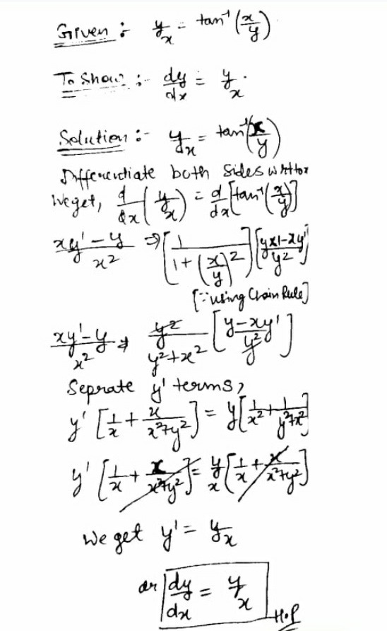 Show That Dy Dx Y X If Y X Tan 1 X Y Gauthmath Show That Dy Dx Y X If Y X Tan 1 X Y Gauthmath