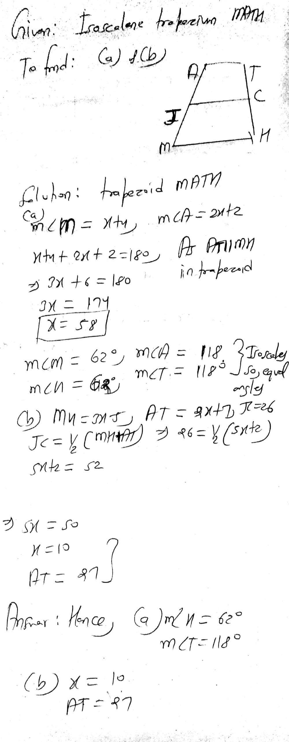 3 Given An Isosceles Trapezoid Math A If Mangle Gauthmath
