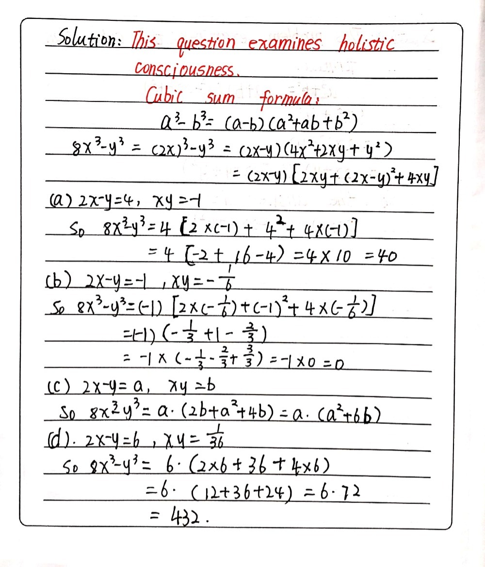 Find The Value Of 8x3 Y3 If A 2x Y 4 And Xy 1 B 2 Gauthmath
