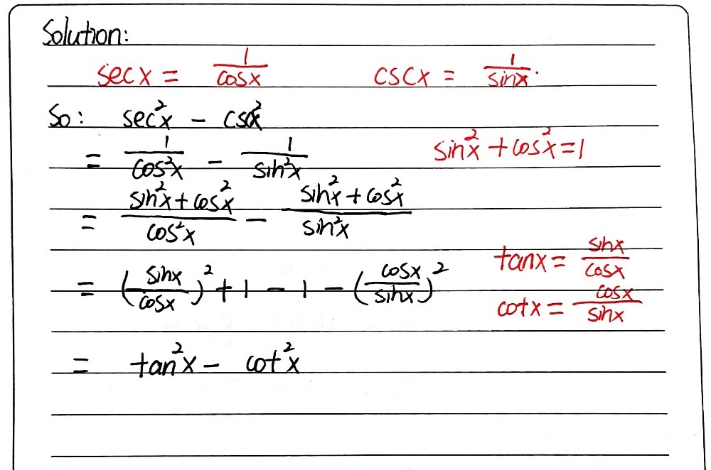 1 Prove The Falbwing Identities Aj Sec 2x Csc Gauthmath