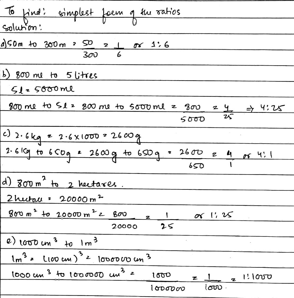 Express The Following Ratios In Their Simplest For Gauthmath