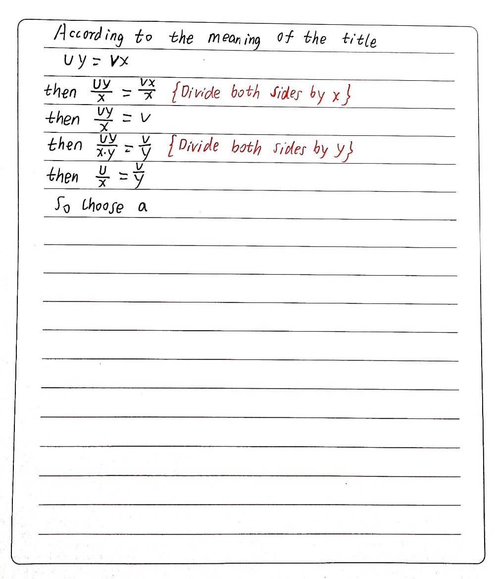 Which Proportion Leads To The Equation U Y V X Gauthmath