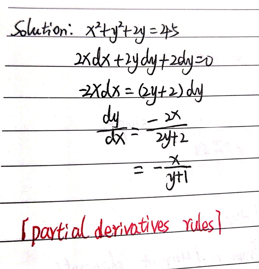 Which Of The Following Is Dy Dx Of X2 Y2 2y 45 2 Gauthmath Which Of The Following Is Dy Dx Of X2 Y2 2y 45 2 Gauthmath
