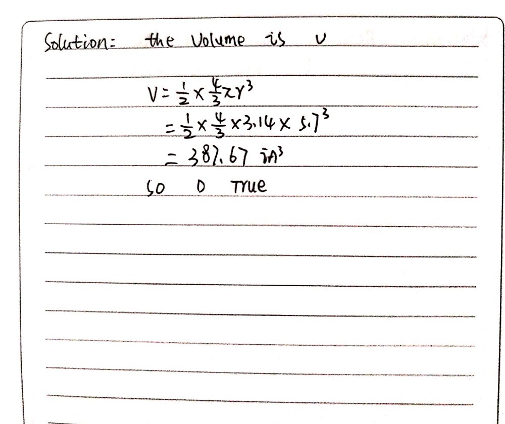 Find The Volume Of The Hemisphere Use 3 14 For P Gauthmath