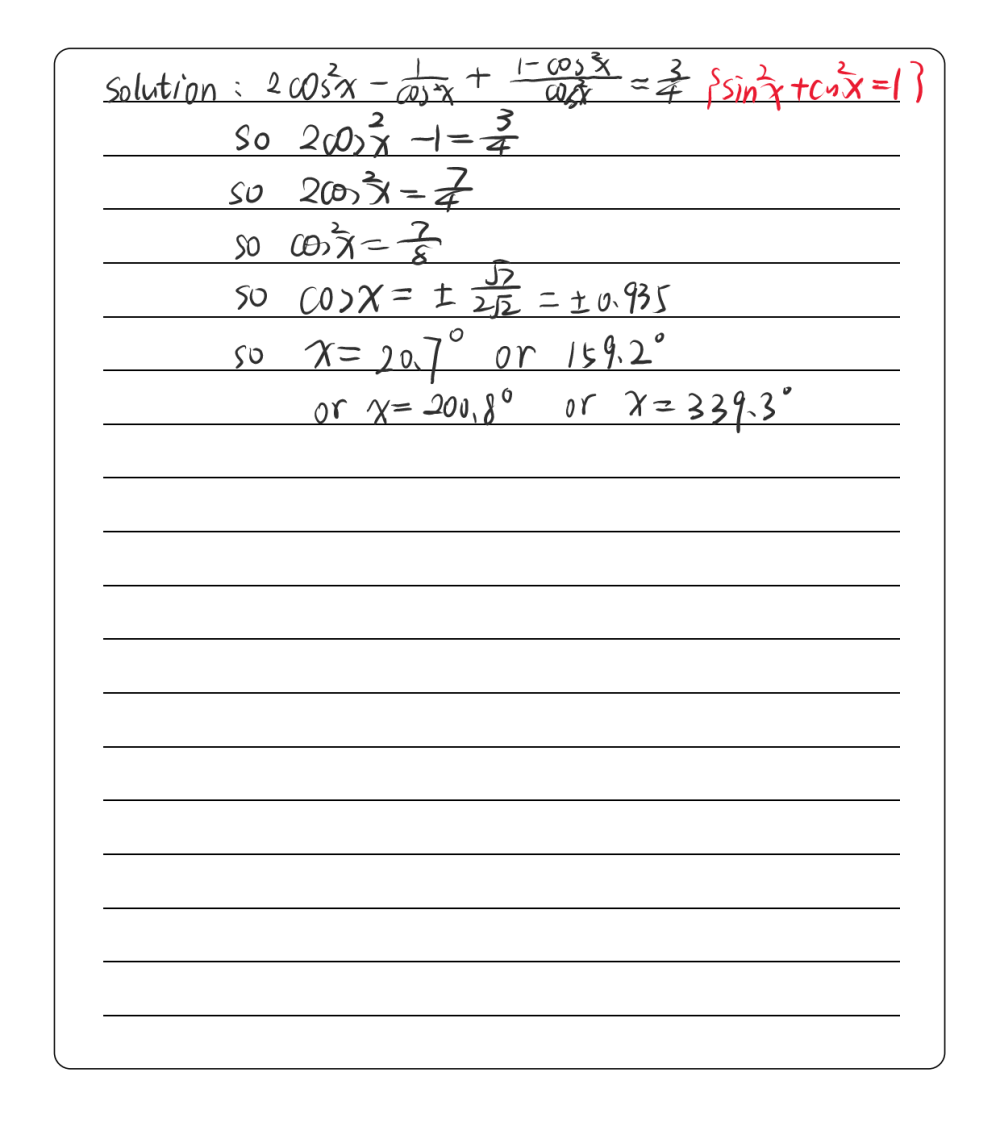 2cos 2x Sec 2x Tan 2x 3 4 For 00 X 360 Gauthmath